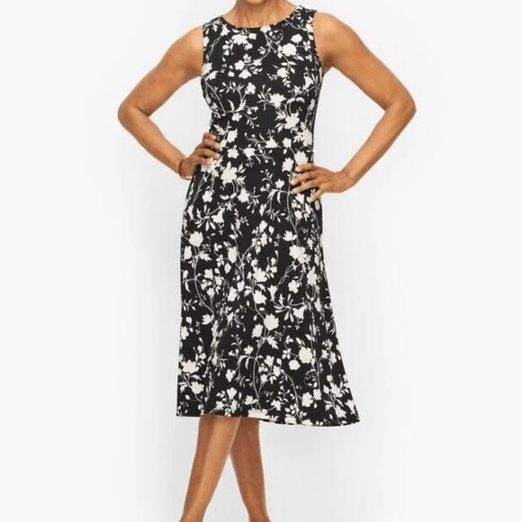 Talbots Woman Black and White Floral Sleeveless Sheath Midi Dress 14W - Picture 3 of 3
